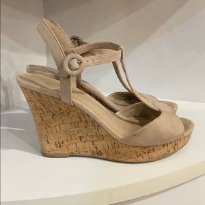 Charles by Charles David Nude Suede Wedges, 7.5